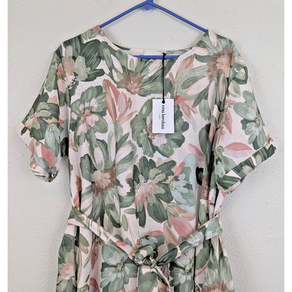 New Nina Kendosa Paris One Size Alionka Dress midi green floral shift 0956 - Picture 2 of 8